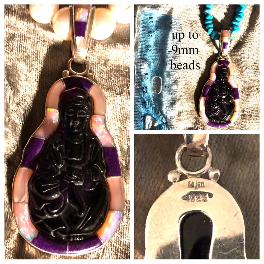 Sajen Amethyst Buddha, Opal 925 Pendant-Necklace